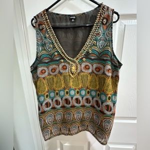 Rafaela Woman Beaded V Neck Sleeveless Top Plus Size 1X